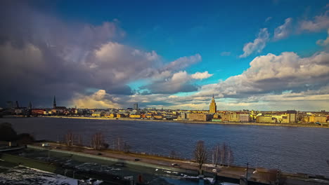 Full-day-and-night-time-lapse-of-landscape-in-Riga-City-Latvia-full-of-lights