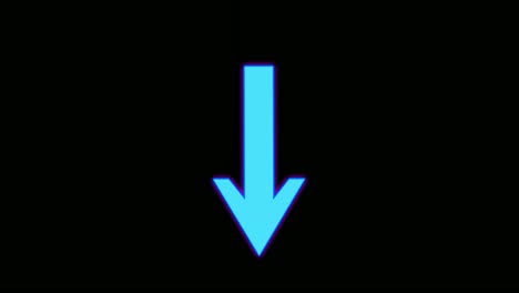 Neon-Arrow-sign-symbol-animation-on-black-background,-motion-graphics-arrow-pointing-down-4K-animated-image-video-elements