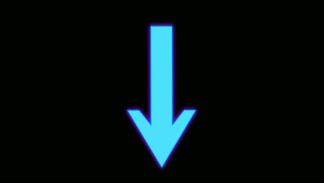 Neonpfeilzeichen-symbolanimation-Auf-Schwarzem-Hintergrund,-Bewegter-Grafikpfeil,-Der-Nach-Unten-Zeigt-4k-Animierte-Bildvideoelemente