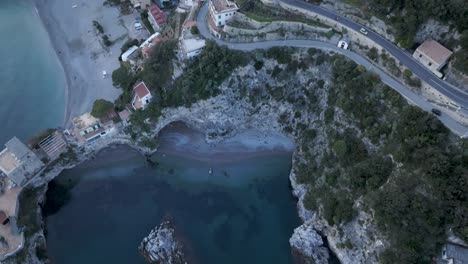 Amalfi,-Italy-Coastline-cove-looking-down-Aerial-Drone-4K