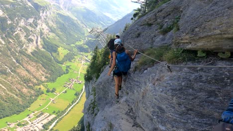 Murren,-Lauterbrunnen,-Switzerland,-August-22,-2021:-Via-Ferrata-from-Murren-to-Gimmelwald