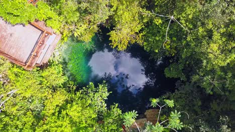 Ein-Blaues-Loch-Mitten-Im-Dschungel,-Cenote