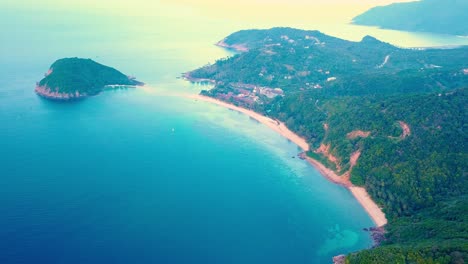 Koh-Ma-Push-in-Von-Mae-Haad-Beach-Luftdrohnenansicht-Tropisches-Inselziel-Nordkoh-Phangan-Island-Golf-Von-Thailand