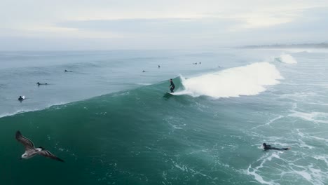 Aerial-Footage-Of-surfer-on-a-wave-in-Carlsbad