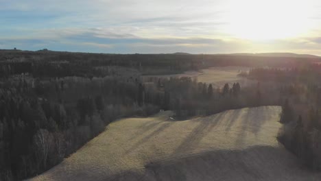 Drone-shot-over-slope-on-field-in-Swedish-nature