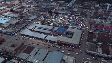 Drone-video-of-a-Bus-Terminus-in-Harare,-Zimbabwe