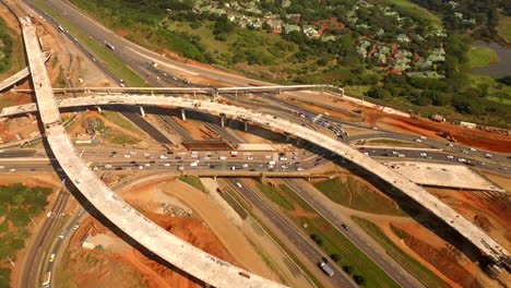 Aerial-drone-shot-of-a-highway-interchange-under-construction-in-South-Africa