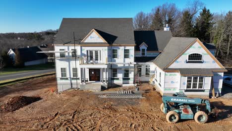 Aerial-pullback-reveal-of-new-home-construction-in-America