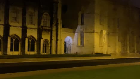 Wide-night-view-showing-the-landmark-of-the-famous-Jeronimos-Monastery-and-the-empty-streets