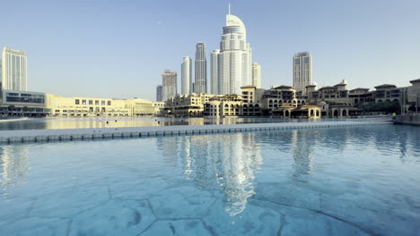 Luxuriant-hotels-and-restaurants-in-front-of-Dubai-water-fountains-at-daytime