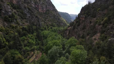 Aerial-View-of-Canyon-and-Road-in-Qadisha-Valley,-Lebanon