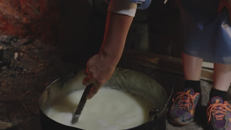 Close-up-of-homemade-cheese-being-made-using-a-traditional,-Georgian-technique