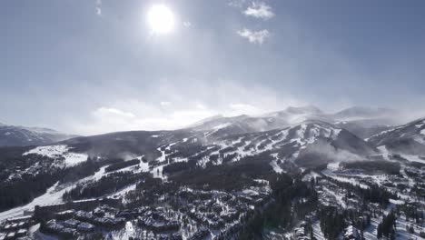 Aerial-Footage-of-Silverthorne,-Colorado-on-a-sunny-winter-day