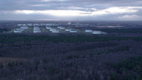 Big-petrol-base-near-Gdansk---sunset-drone-footage