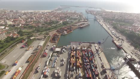 Aerial-View-of-Port-with-Containers-and-Container-Ship
