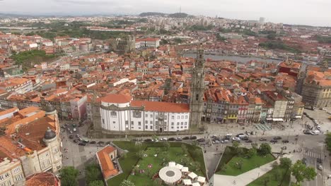 Clerigos-tower-in-Porto-in-Portugal-seen-from-a-drone