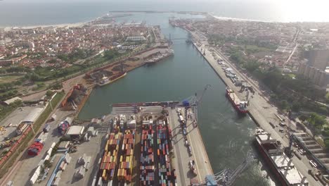 Aerial-View-Colorful-shipping-containers.-Leixões,-Portugal