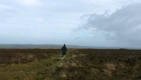 Male-Athlete-Running-Past-Camera-Training-for-Marathon-Over-Rural-Countryside-in-Exmoor-Maintaining-Healthy-Lifestyle-UK-4K