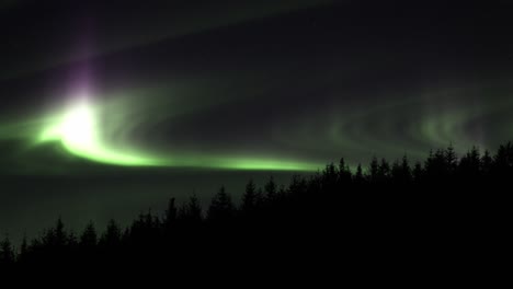 Green-Vibrant-Aurora-Borealis-In-The-Night-Sky---low-angle