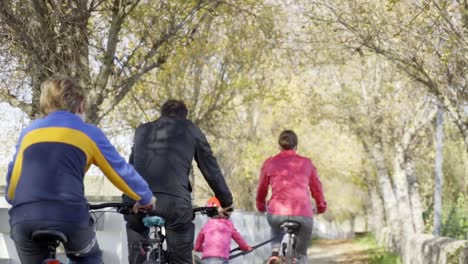 Ciclismo-Familiar-En-Un-Sendero-Forestal-En-Un-Día-Soleado