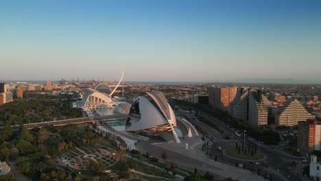 City-of-Arts-and-Sciences-in-Valencia,-Spain,-Opening-Aerial-view