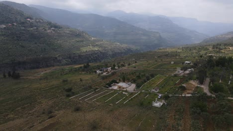 Aerial-View-of-Village-in-Qadisha-Valley,-Lebanon