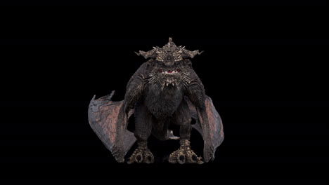 Realistic-dragon-standing-idle-facing-camera-on-black-background