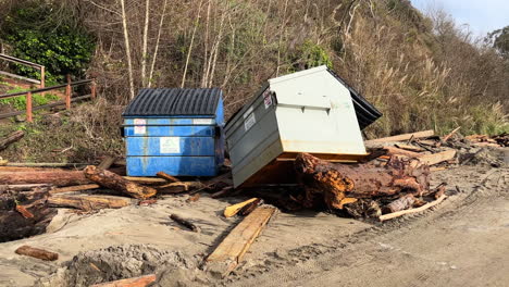 Storm-damage-and-debris-washed-ashore-in-California,-January-2023