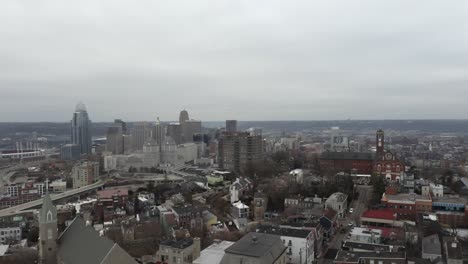 4k-Aerial-of-Cincinnati,-Ohio-Skyline