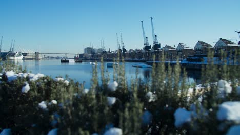 Static-shot-of-London-Royal-Docks-on-a-winter's-day