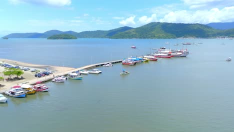 Paraty,-rio-de-janeiro-RJ,-Brazil,-reveal,-drone-footage,-artisanal-boat-port,-caisao