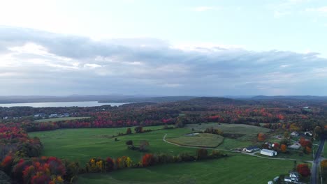 Fall-with-colorful-leaves,-red,-orange,-green,-yellow,-drone-video