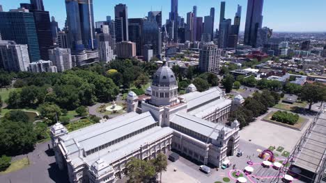 World-Heritage-Royal-Exhibition-building-circling-aerial-summer-Melbourne