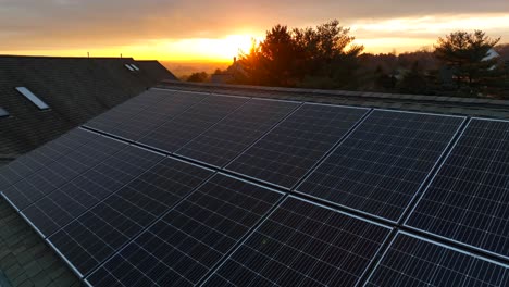 Solar-panels-on-roof-of-house-in-America-during-winter-sunset