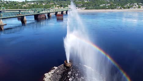 Drone-shot,-Fountain-with-a-rainbow,-turn-around