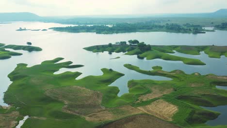 Aerial-drone-shot-of-a-River-Island-at-Pagara-village-near-Morena-,-Madhya-Pradesh-,-India
