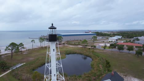 Aerial-fly-up-of-Cape-San-Blas-Lighthouse-at-Port-St