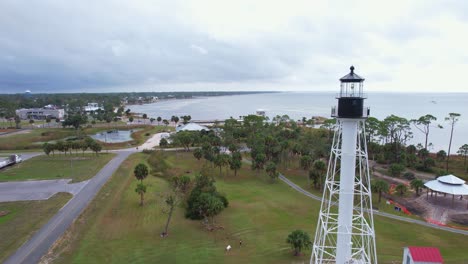 Aerial-pass-by-of-Cape-San-Blas-Lighthouse-at-Port-St
