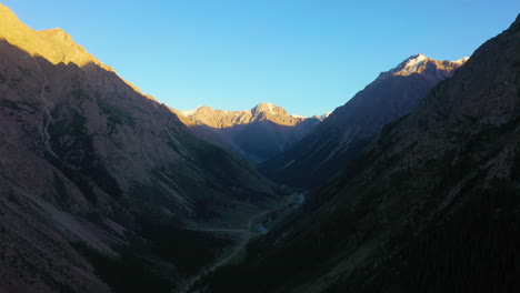 Wide-drone-shot-of-Fairy-Tale-Canyon-near-Issyk-Kul-Lake-in-Karakol,-Kyrgyzstan