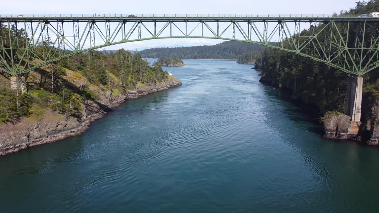 Premium stock video - Cinematic drone shot fly under deception pass ...