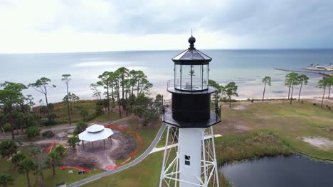 Aerial-view-of-Cape-San-Blas-Lighthouse-looking-out-at-the-bay-at-Port-St
