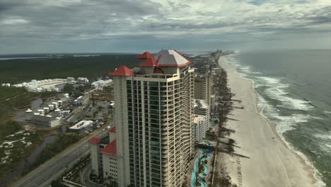 Aerial-view-of-construction-site-on-a-cloudy-day-in-Orange-Beach,-Alabama
