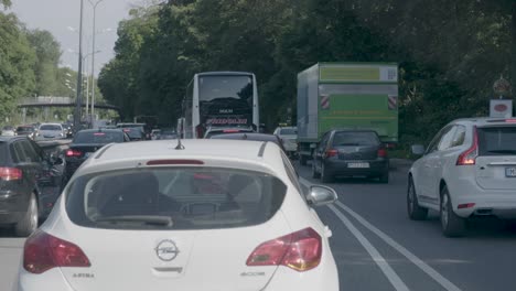 Traffic-jam-on-the-Autobahn-near-Munich,-Germany,-POV-from-inside-the-jam