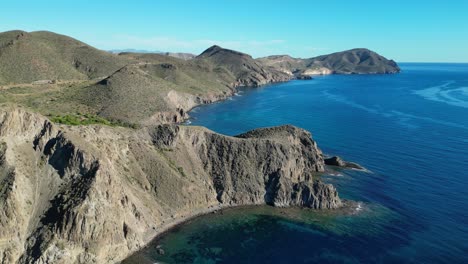 Cabo-de-Gata-Scenic-Coast-and-Nature-in-Almeria,-Andalusia,-Spain---Aerial-4k