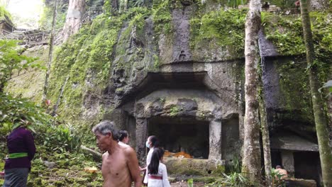 Ancient-Stone-Cave-in-Goa-Garba-Temple,-Bali,-Archaeological-Architecture-of-Balinese-Hindu-Religion,-Sacred-Space-for-Peace-and-Praying,-Indonesia