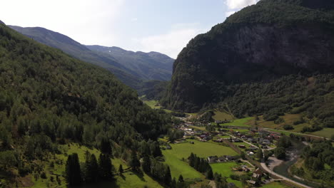 Drone-shot-of-Flåm-valley-in-Norway