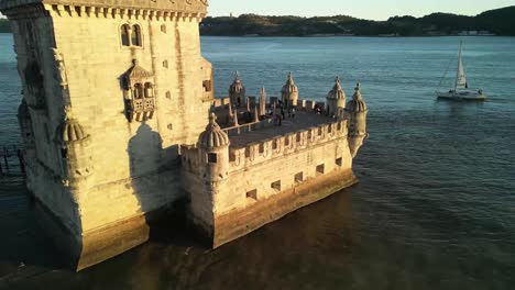 Aerial-view-of-the-Torre-de-Belém-at-golden-hour:-A-picturesque-scene-of-history-and-beauty-05