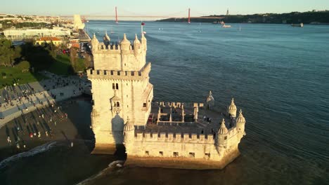 Aerial-view-of-the-Torre-de-Belém-at-golden-hour:-A-picturesque-scene-of-history-and-beauty-06