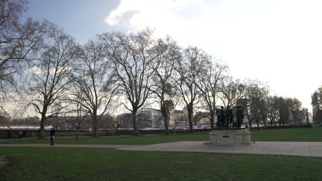 View-Of-The-Burghers-of-Calais-Sculpture-Located-In-Victoria-Tower-Gardens-South-In-Westminster-On-Winter-Day-In-January-2023