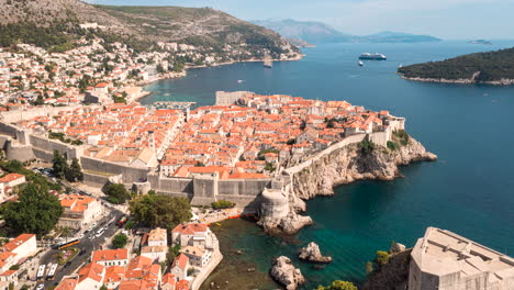 Aerial-hyperlapse-of-Dubrovnik's-old-city,-home-to-King's-Landing-in-Game-of-Thrones